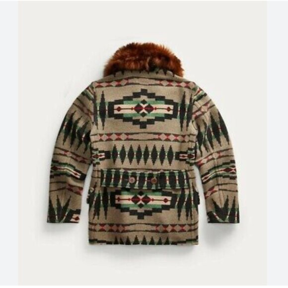 RRL Ralph Lauren Shearling Jacquard Blanket Jacket Suede Trim Men's - Picture 5 of 8